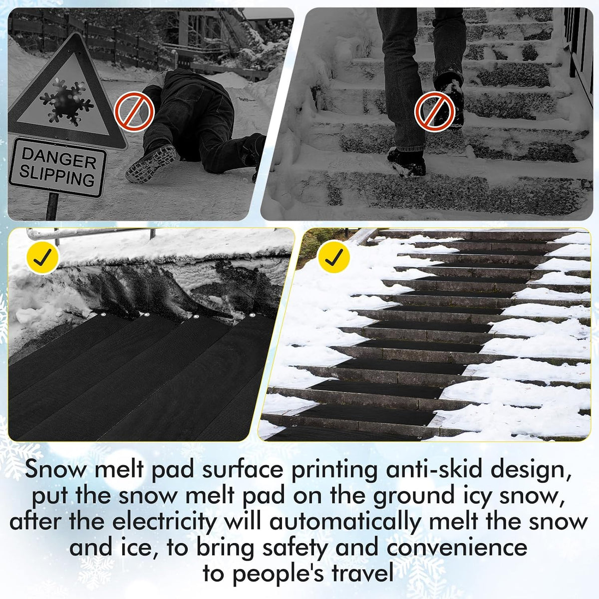 3 Pcs Snow Melting Mat for Stair, 10" X 35"