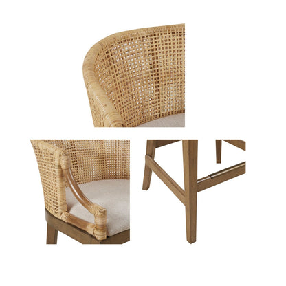 Handcrafted Natural Rattan Counter Stool – Solid Wood Legs, Cushioned Seat & Whitewash Option