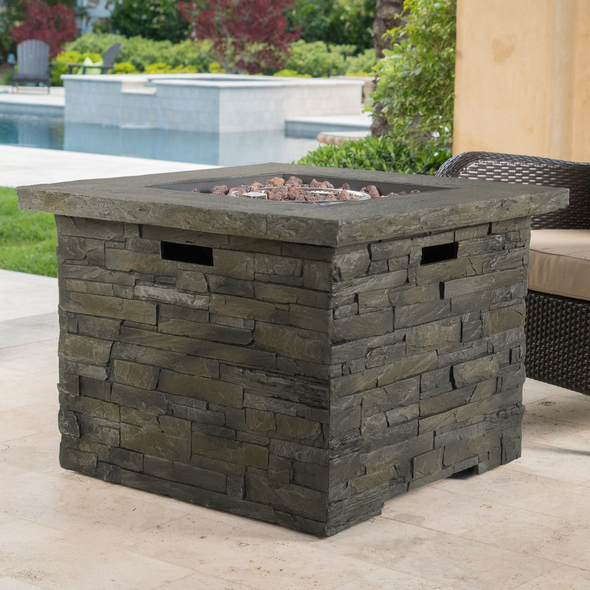 33" Square Stone Gray Fire Pit – 40,000 BTU