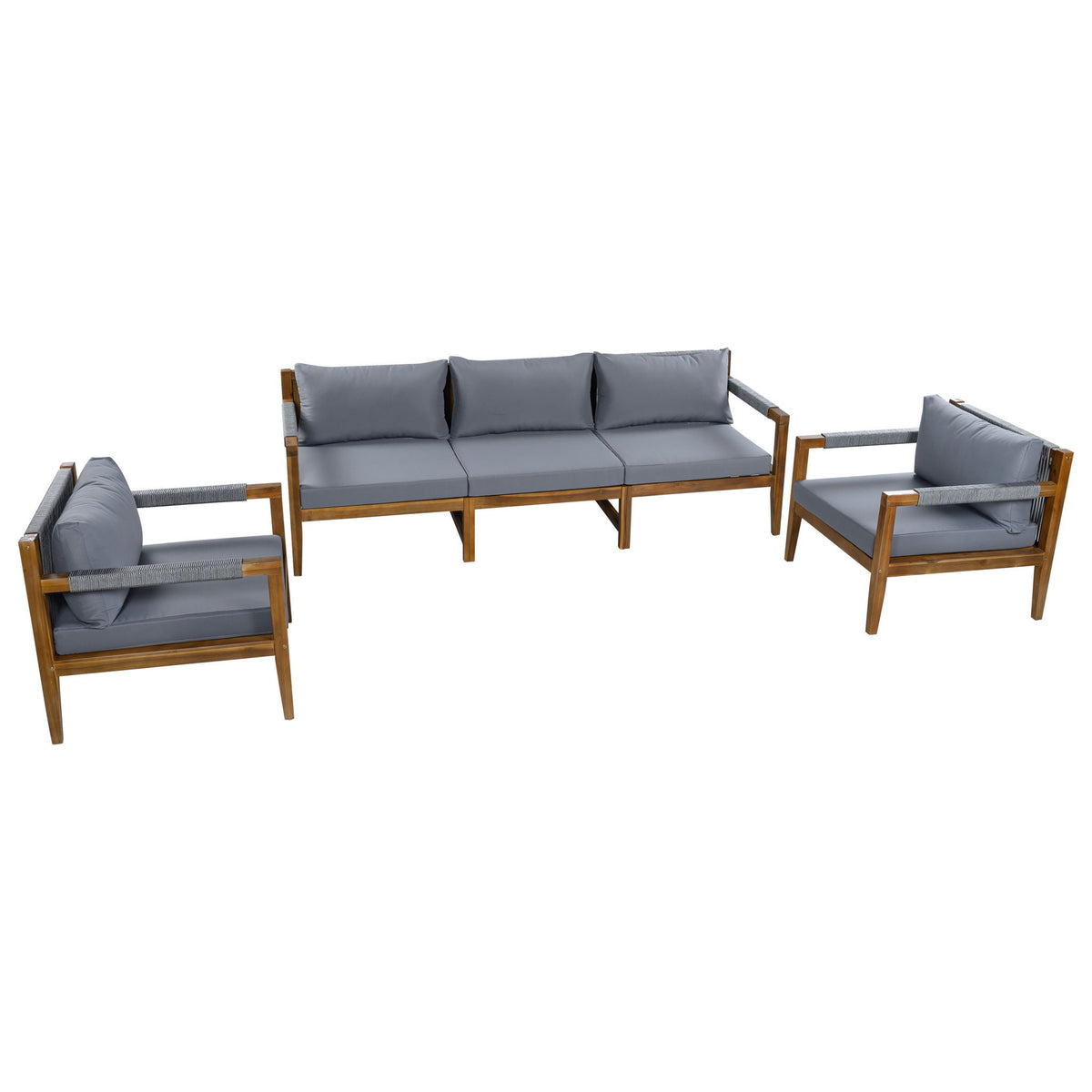 Acacia Wood Outdoor Modular Seating Set with Rope Accents & Water‑Resistant Cushions – 3‑Piece