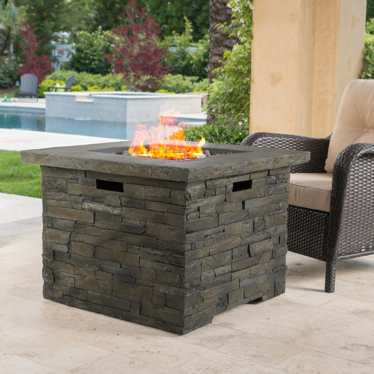 33" Square Stone Gray Fire Pit – 40,000 BTU