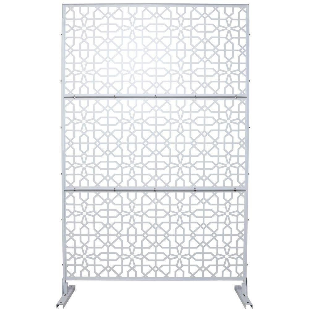 4 Ft. X 6.33 Ft. White Outdoor and Indoor Freestanding Metal Privacy Screen Fence Panels for Lawn Garden (Not Composite)