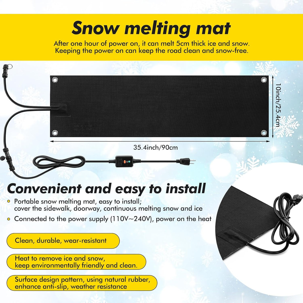 3 Pcs Snow Melting Mat for Stair, 10" X 35"