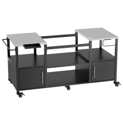 Outdoor Grill Table for Big Egg‑Style BBQ with Metal & Stainless Steel Cart and Storage — Black/Silver