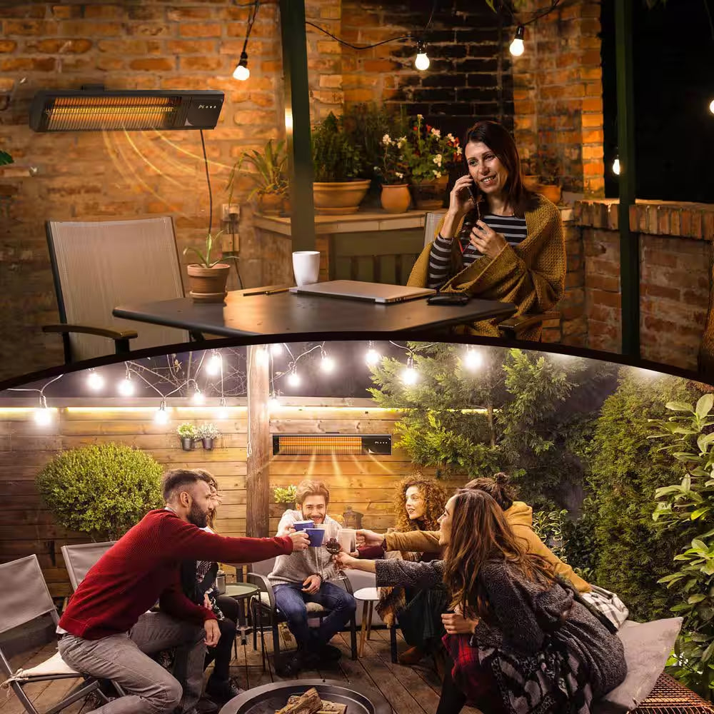 1500 Watt Indoor Outdoor Black Metal Electric Infrared Heater with 4 Heat Levels, Timer, Touch Controls, 1-Piece