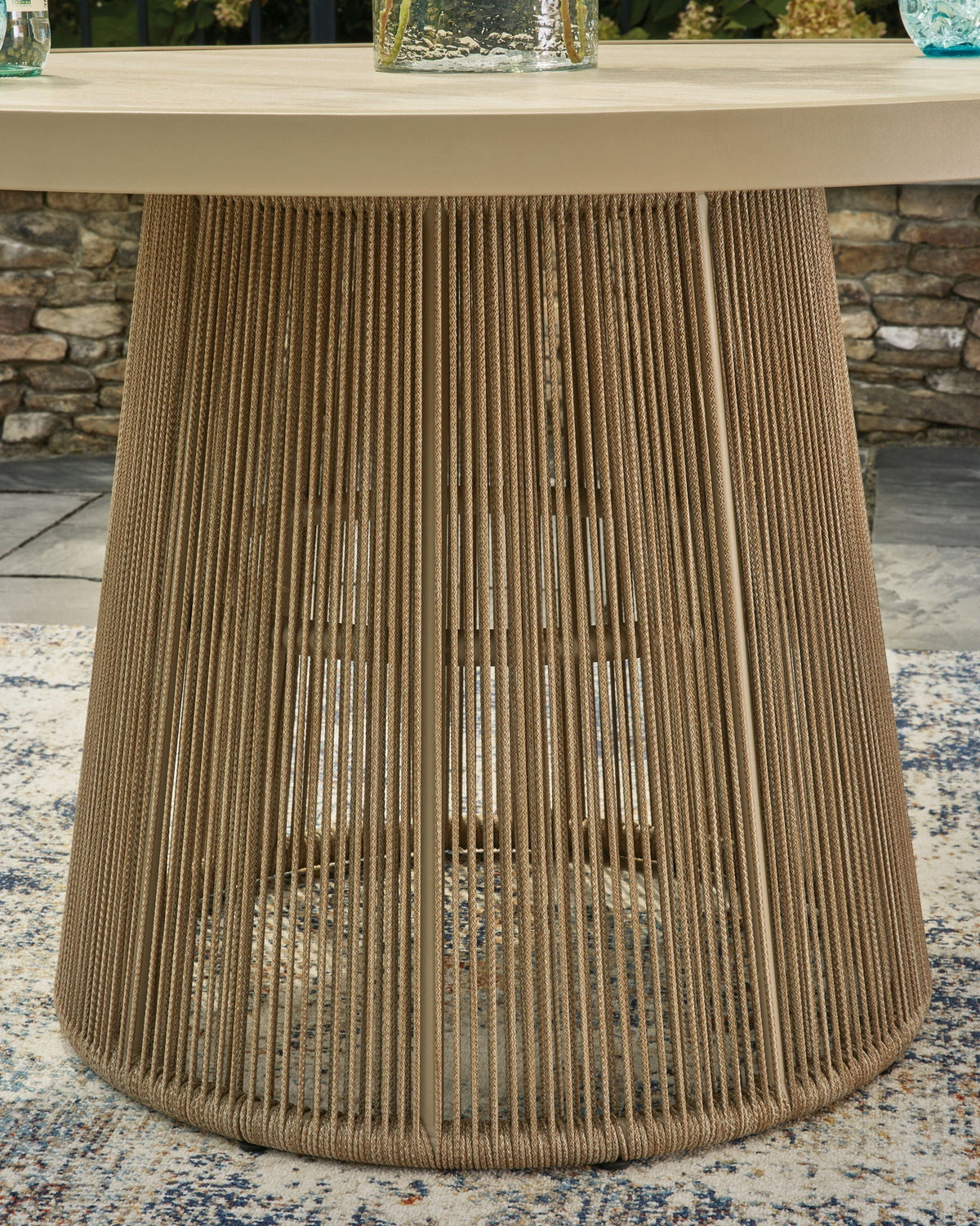 Outdoor Rope & Aluminum Patio Dining Table –  Sintered Stone Top, Rust‑Resistant Frame