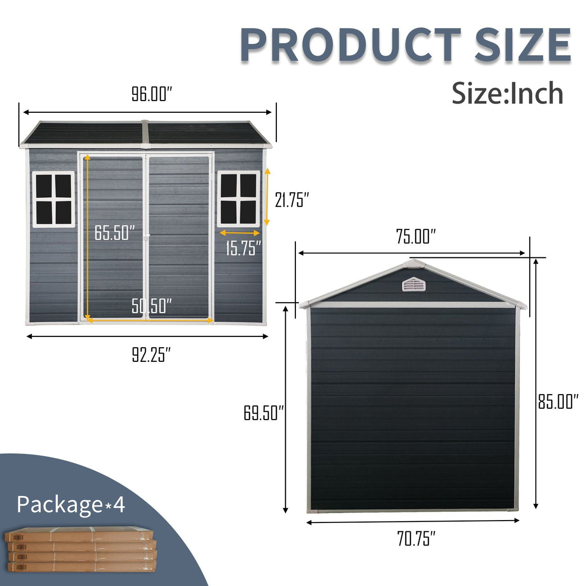 Resin Outdoor Storage Shed with Floor & Lockable Door - Gray or Black