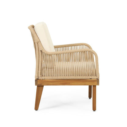 Hueber 4‑Piece Acacia Wood Outdoor Chat Set with Rope Detailing & Water‑Resistant Cushions