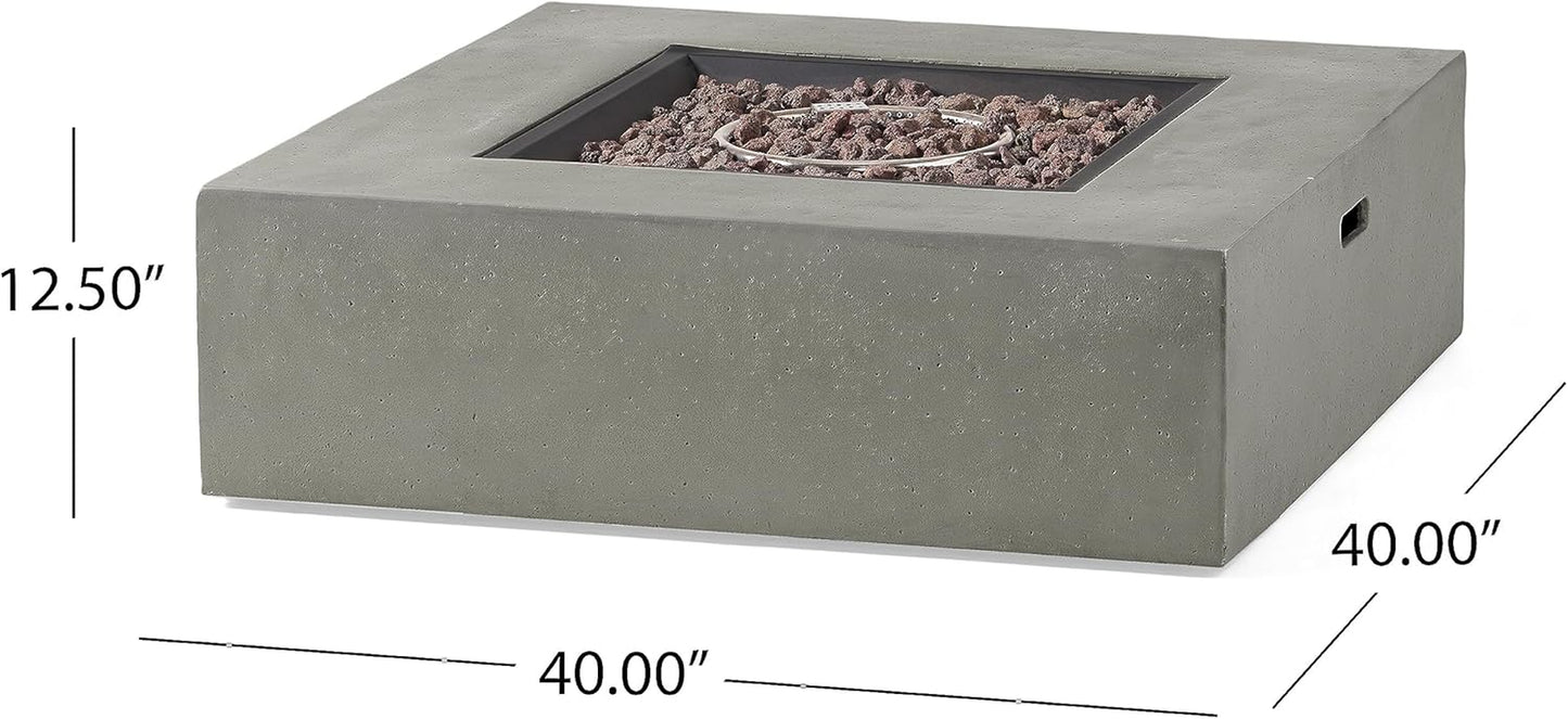 Sherwood Acacia Wood Outdoor Lounge Chairs and 50,000 BTU Square Propane Fire Pit,White, Teak, and Light Gray