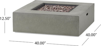 Sherwood Acacia Wood Outdoor Lounge Chairs and 50,000 BTU Square Propane Fire Pit,White, Teak, and Light Gray