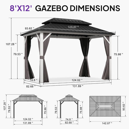 Hardtop Gazebo 8' X 12' Galvanized Steel Roof White Frame