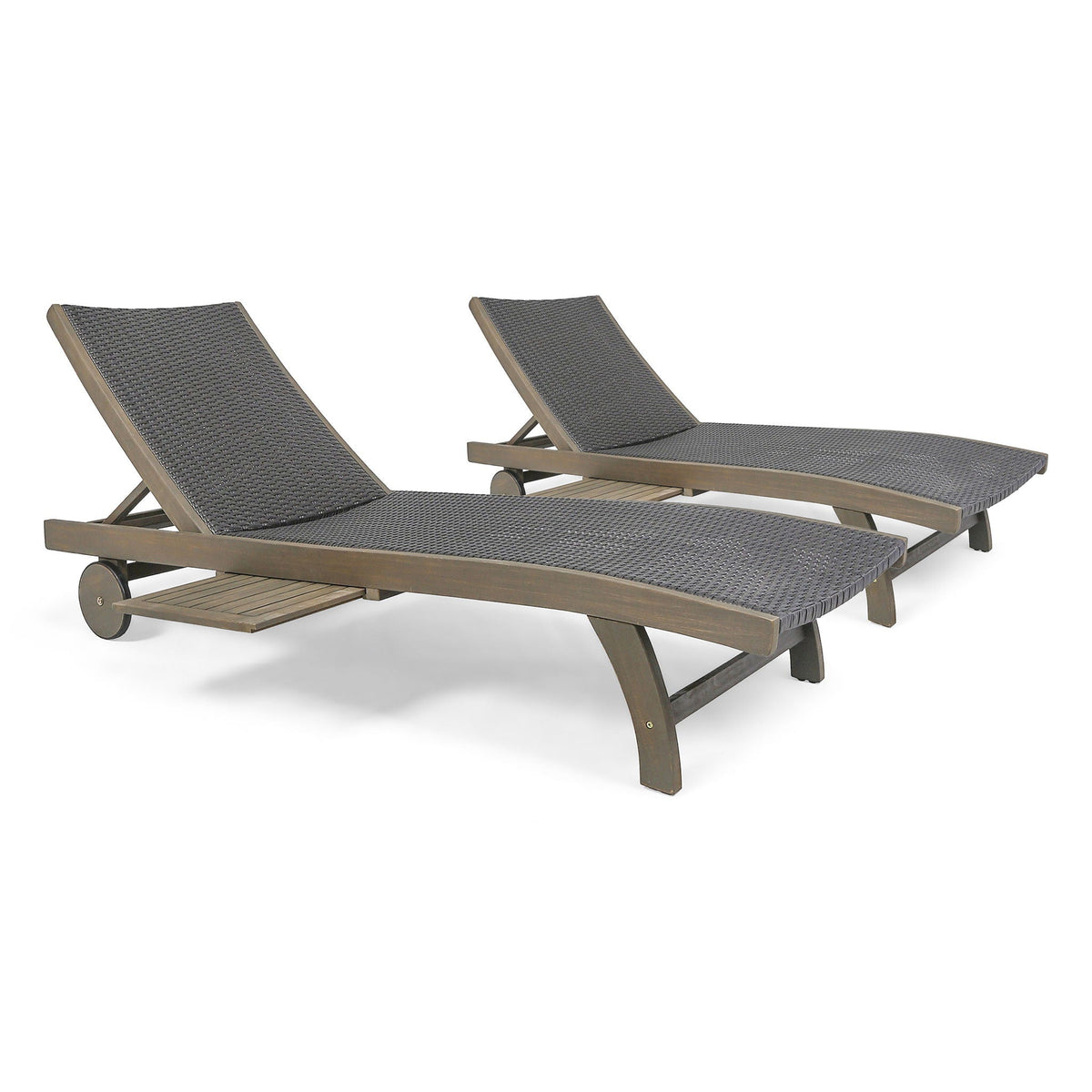 Outdoor Acacia Wood Wicker Chaise Lounge – Pull‑Out Tray, Weather‑Resistant Patio Design