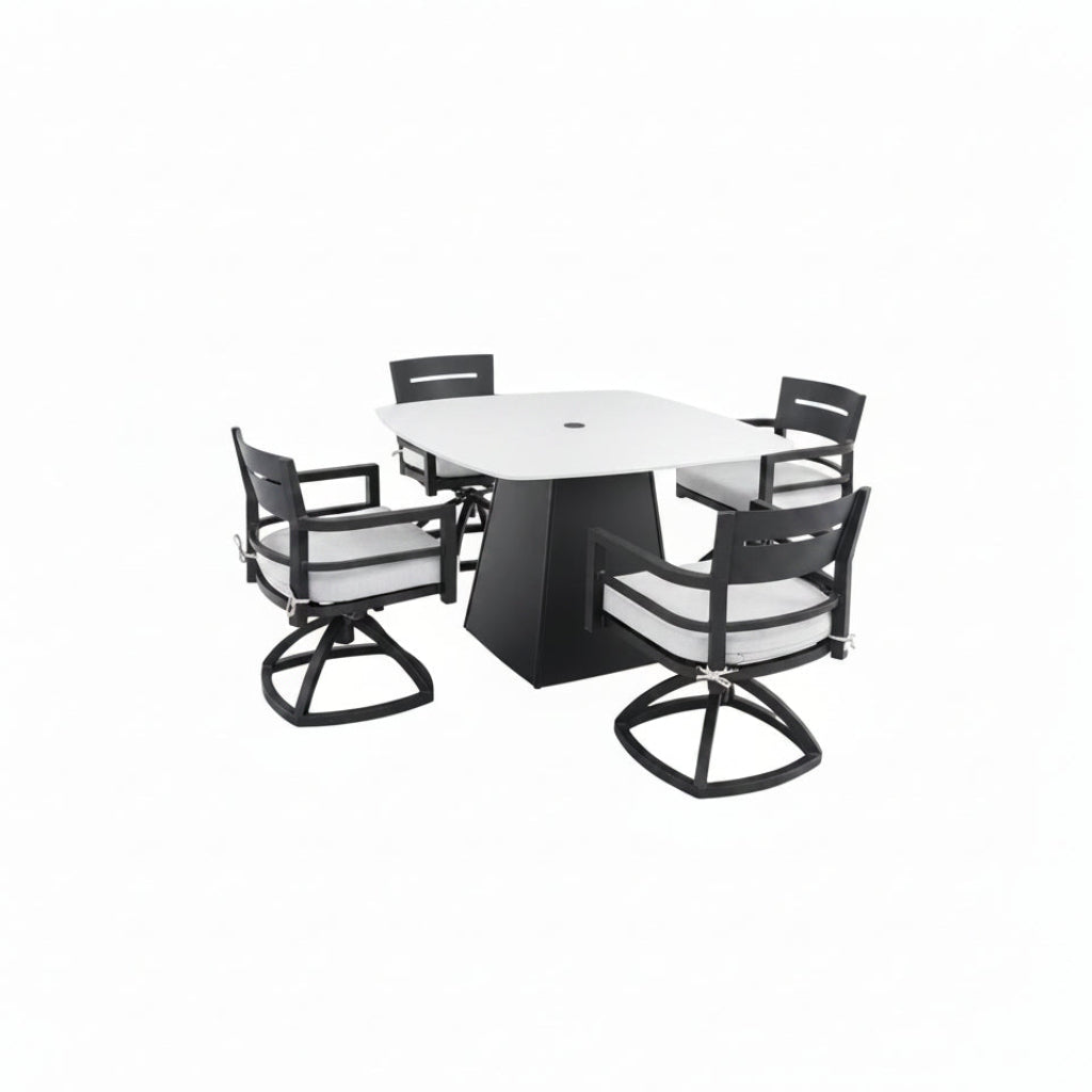Outdoor Patio Dining Set, Squircle Dining Table, Dining Chairs With Sunbrella Cushions