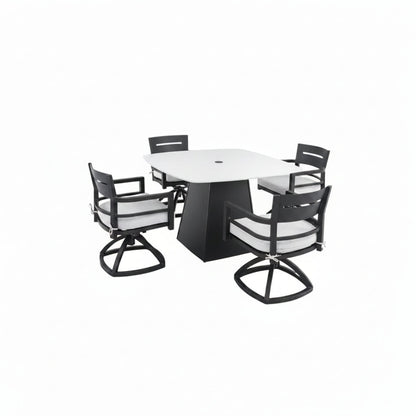 Outdoor Patio Dining Set, Squircle Dining Table, Dining Chairs With Sunbrella Cushions