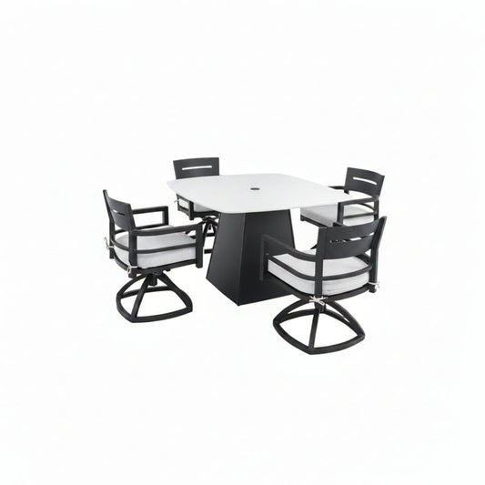 Outdoor Patio Dining Set, Squircle Dining Table, Dining Chairs With Sunbrella Cushions