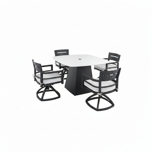 Outdoor Patio Dining Set, Squircle Dining Table, Dining Chairs With Sunbrella Cushions