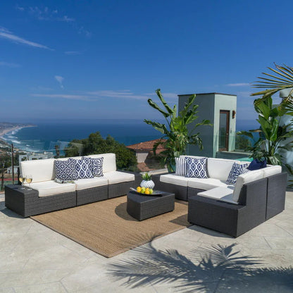 Santa Cruz Outdoor 8‑Piece Wicker Sectional Set – Weather‑Resistant Patio Seating with Cushions
