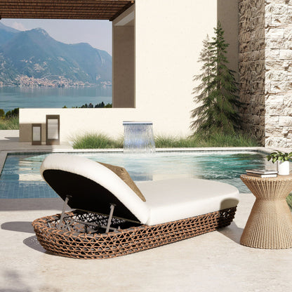 Willow Sunbrella® Upholstered Woven Patio Lounger – Wheat Beige &amp; Golden Brown