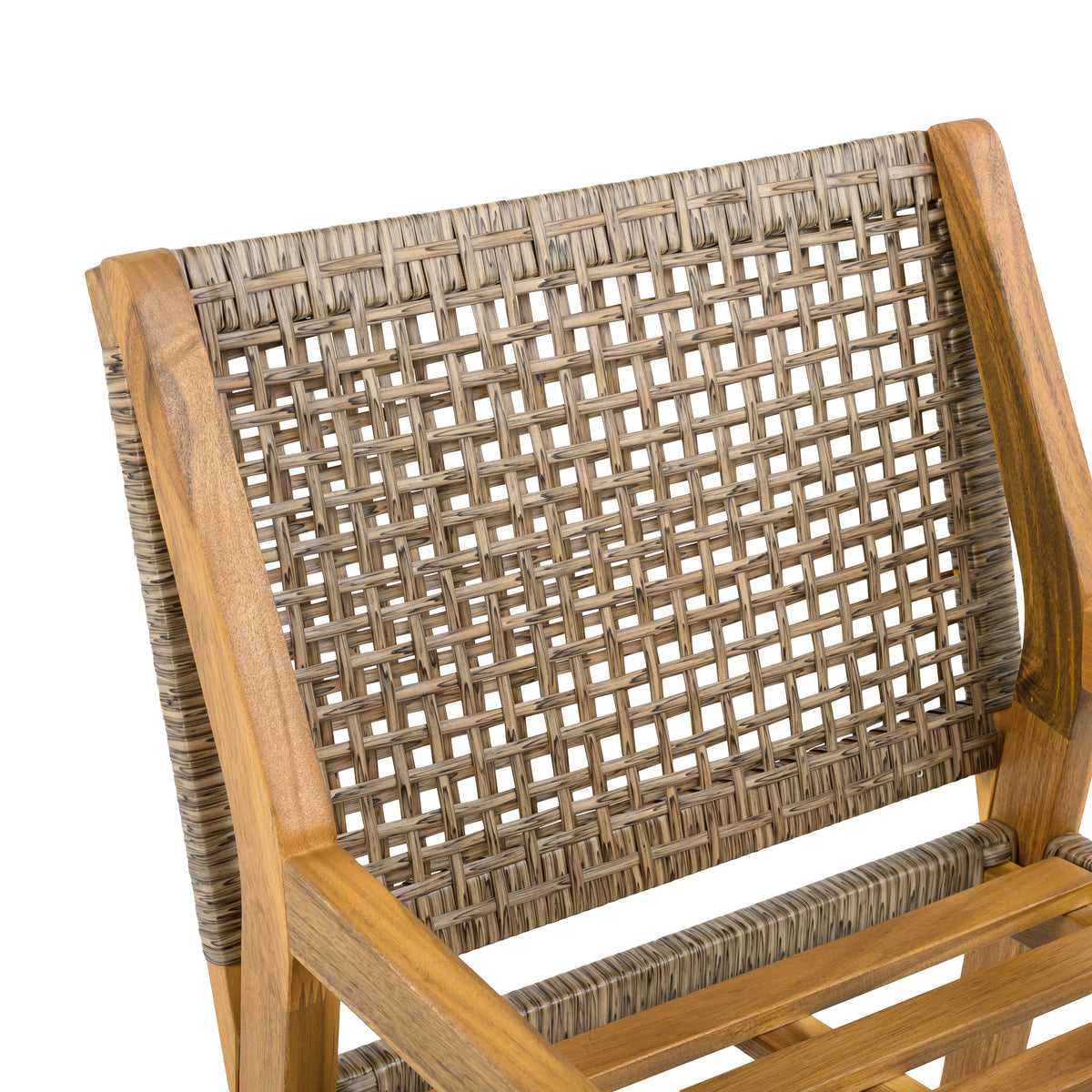 Acacia Wood & Wicker Outdoor Dining Chair Set of 4 with Cream Cushions