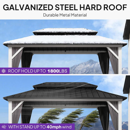 Hardtop Gazebo 8' X 12' Galvanized Steel Roof White Frame