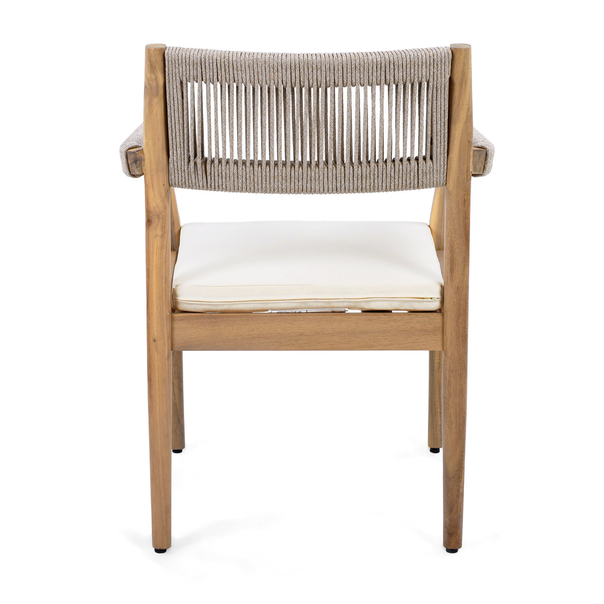raided Acacia Outdoor Dining Chair Set of 4 — Teak Look with Beige Rope & Cream Cushions