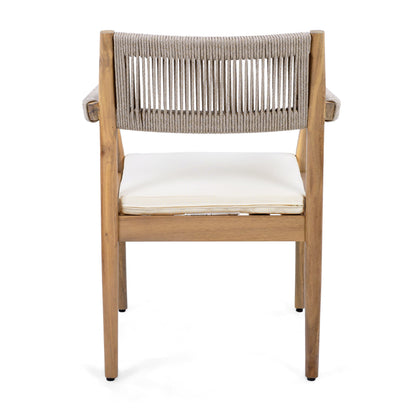 raided Acacia Outdoor Dining Chair Set of 4 — Teak Look with Beige Rope & Cream Cushions
