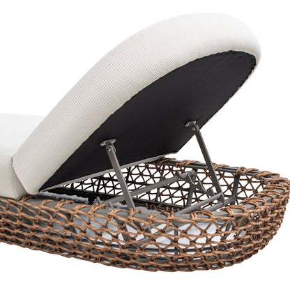 Willow Sunbrella® Upholstered Woven Patio Lounger – Wheat Beige &amp; Golden Brown
