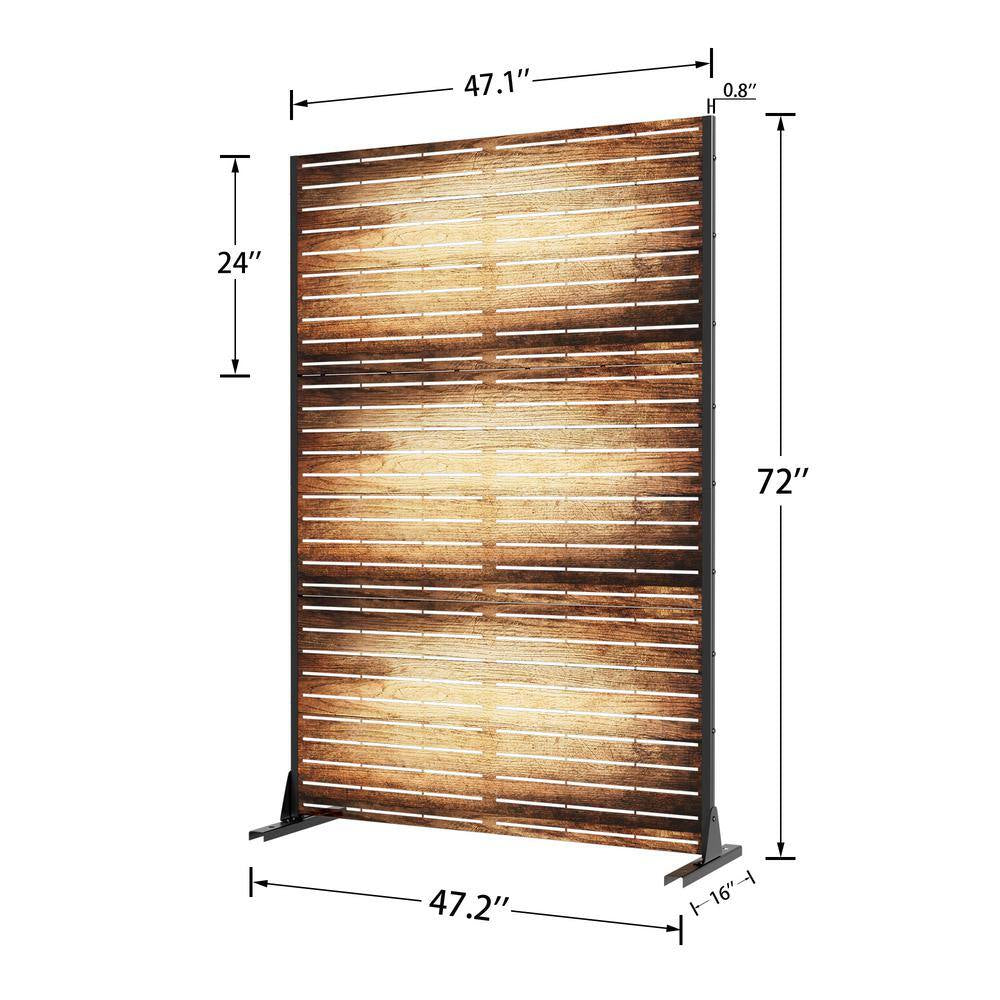 Veneer 72 In. Galvanized Metal Outdoor Privacy Screens Outdoor Garden Fence in Dark Brown