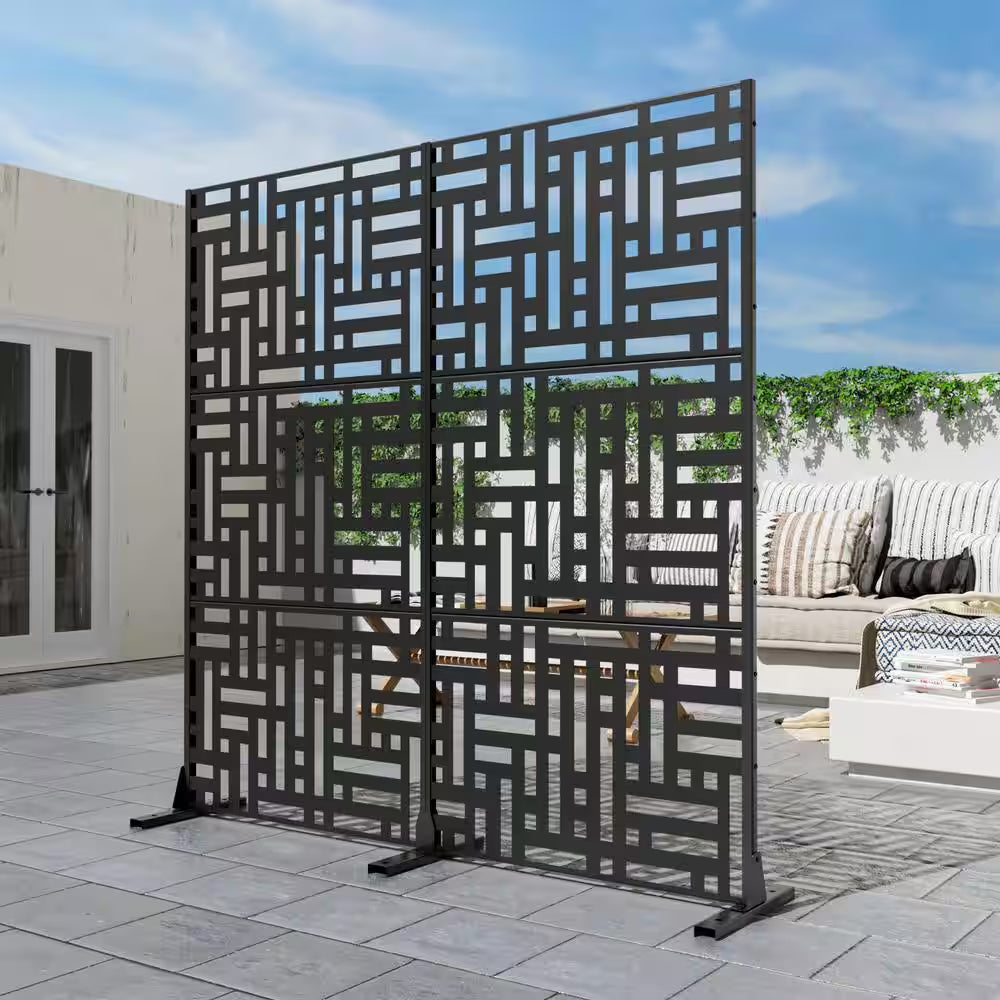 72 In. H X 72 In. W Wall Sculptures Outdoor Privacy Screens Garden Fence in Black