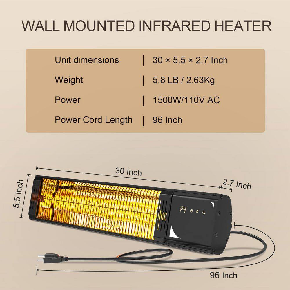 1500 Watt Indoor Outdoor Black Metal Electric Infrared Heater with 4 Heat Levels, Timer, Touch Controls, 1-Piece