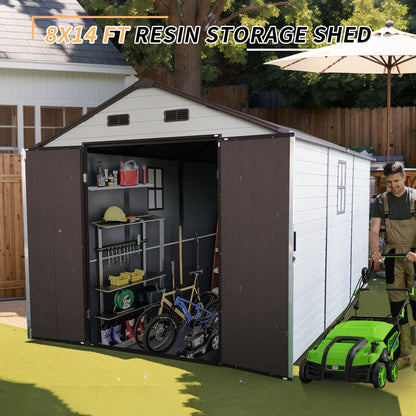 8' × 8' x 14' Outdoor Resin Storage Shed – Aluminum Frame, Windows & Included Floor