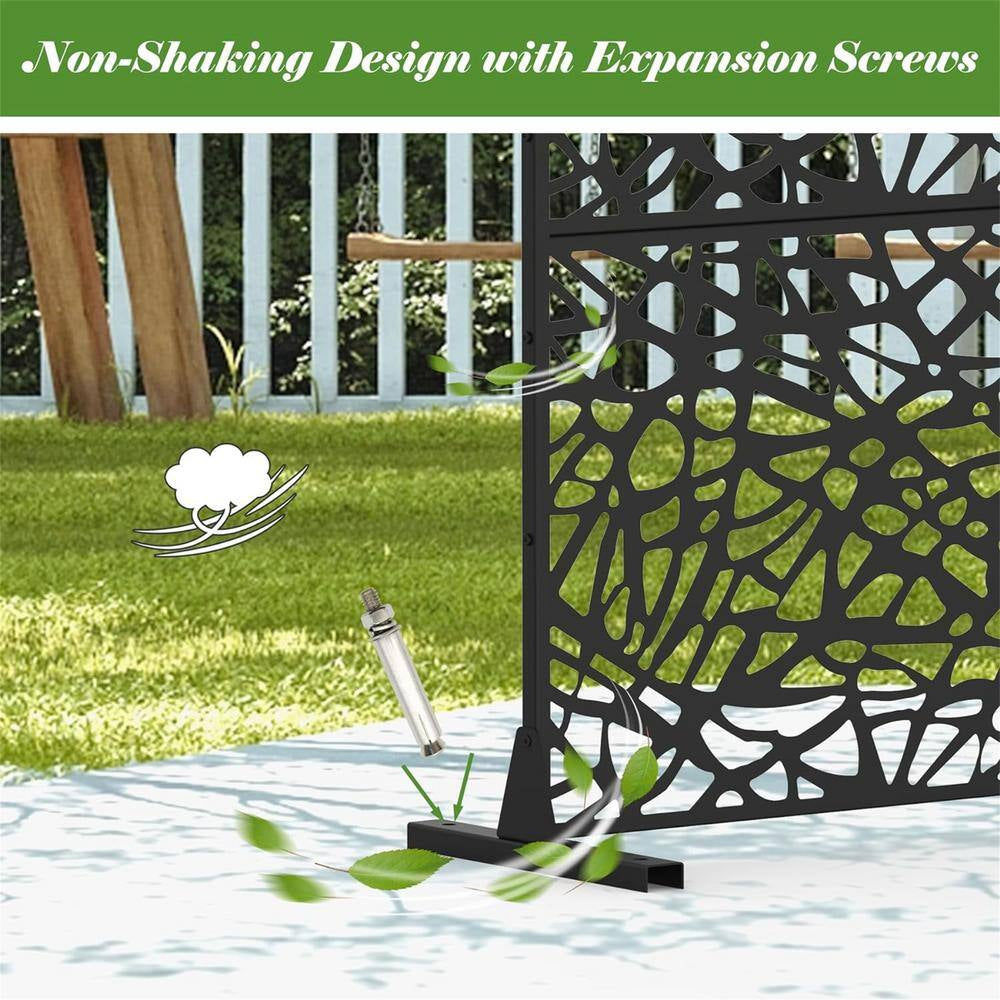 4.03 Ft. X 5.9 Ft. Outdoor and Indoor Freestanding Steel Squared Flat Privacy Screen, Fence Panels in Black