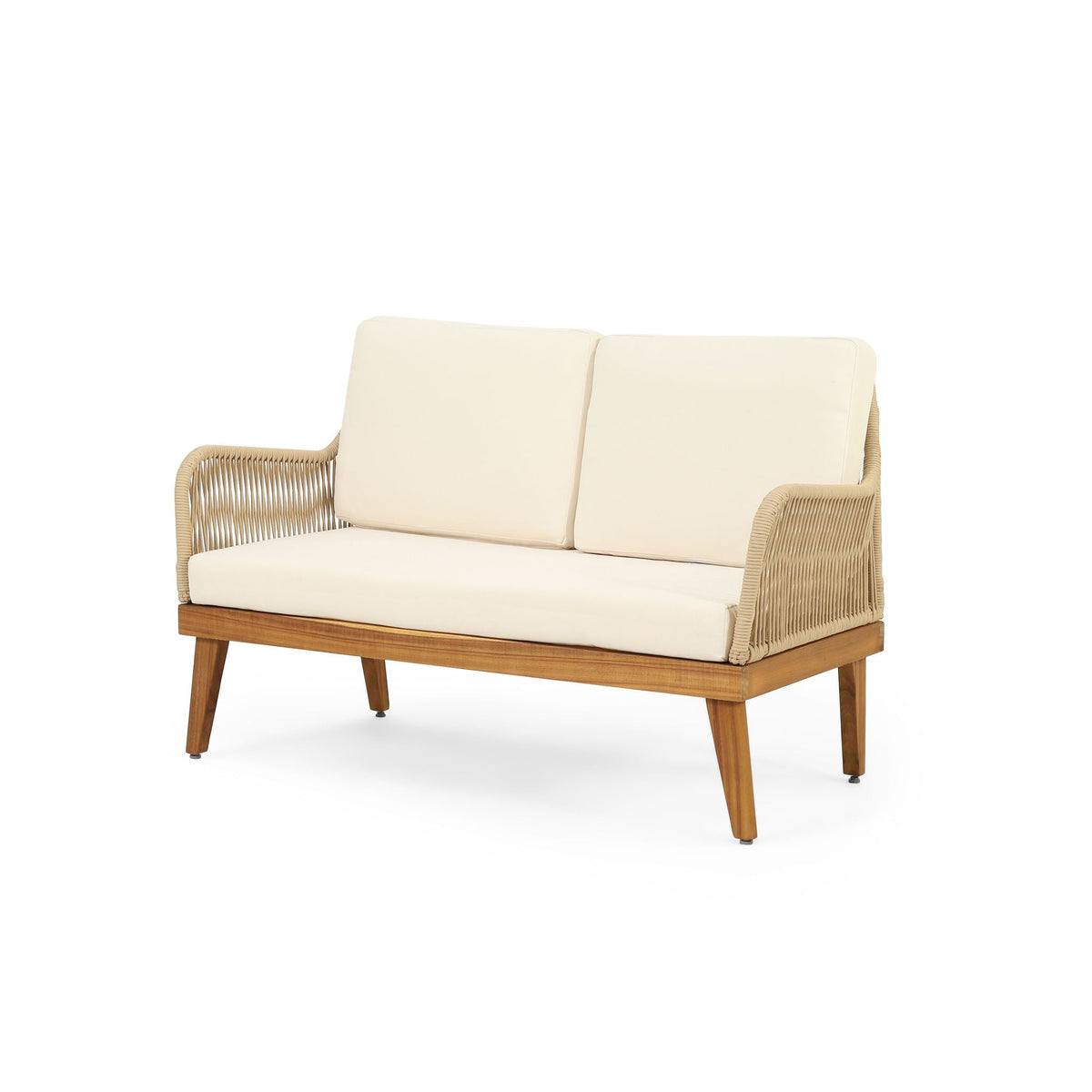 Hueber 4‑Piece Acacia Wood Outdoor Chat Set with Rope Detailing & Water‑Resistant Cushions