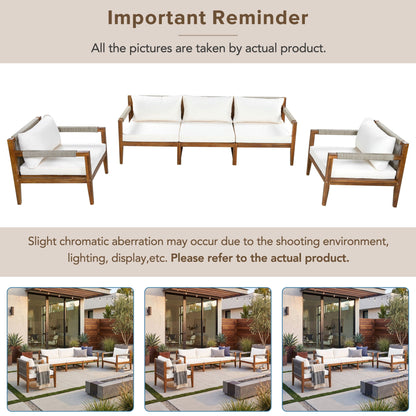 Acacia Wood Outdoor Modular Seating Set with Rope Accents & Water‑Resistant Cushions – 3‑Piece
