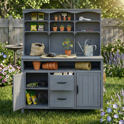 TOPMAX 45" Outdoor Fir Wood Potting Bench with Storage – Garden Workstation & Patio Kitchen Island