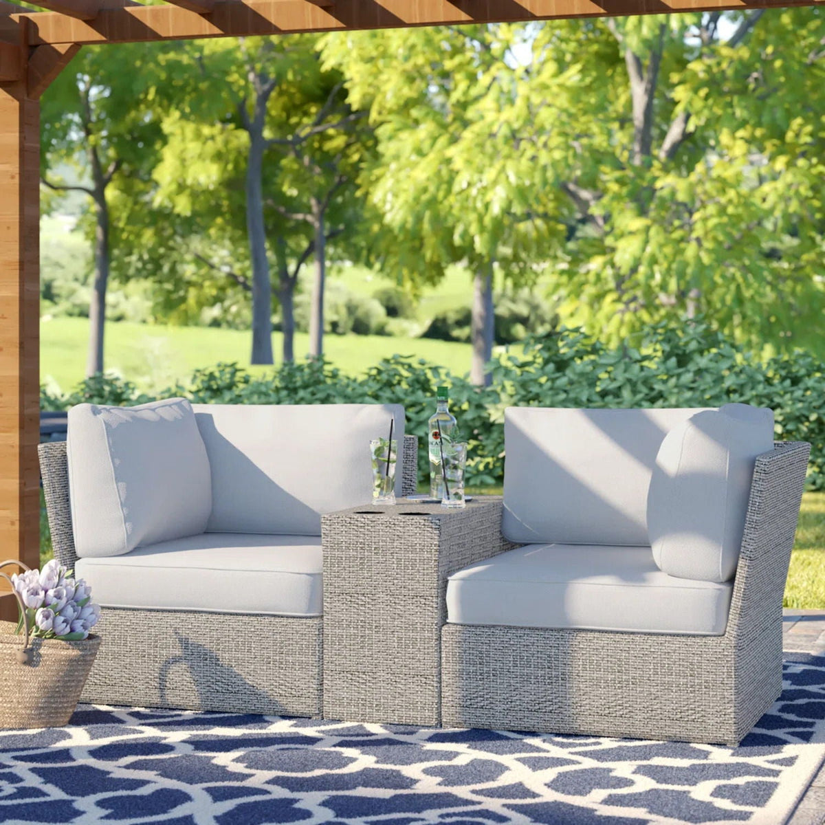 Patio Loveseat Group with Cushions – Weather‑Resistant HDPE Wicker & Rustproof Aluminum