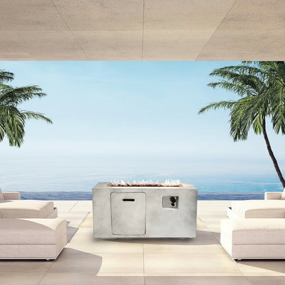 Concrete Outdoor Propane Fire Pit Table, 50,000 BTU Square Gas Fire Table with Adjustable Flame, Lava Rocks, Weather-Resistant Design, and Protective Cover for Patio, Deck, or Backyard