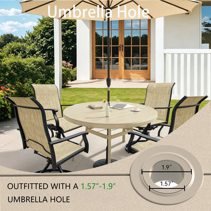 Round Outdoor Dining Set — 360° Swivel Chairs, Umbrella Hole & Rust‑Resistant Frame