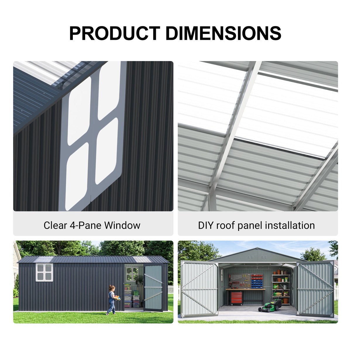 20' x 13' Outdoor Storage Shed with Double Doors and Skylight - Metal