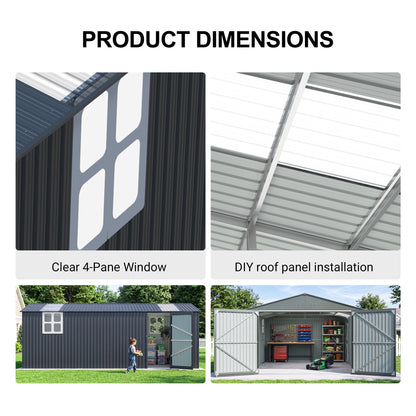 20' x 13' Outdoor Storage Shed with Double Doors and Skylight - Metal
