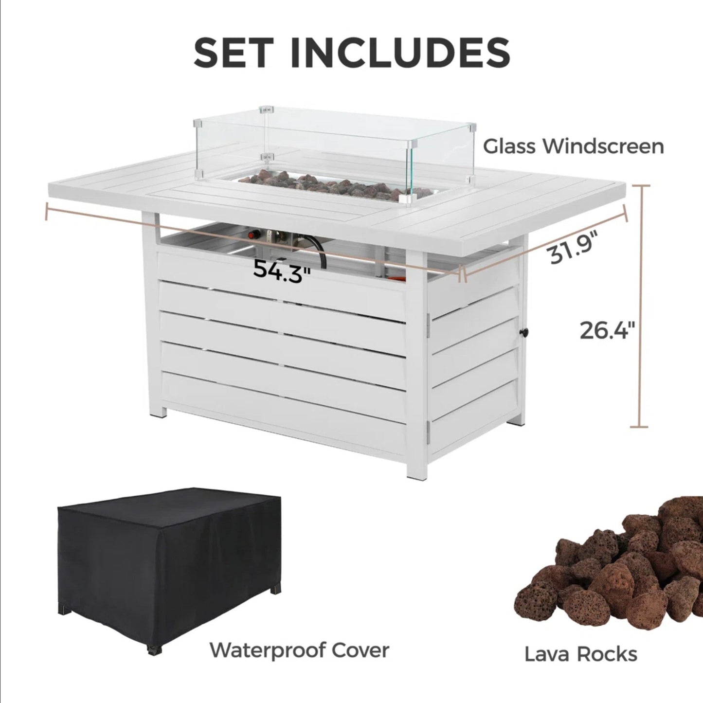 54.3" Outdoor Patio White Aluminum Propane Fire Pit Table