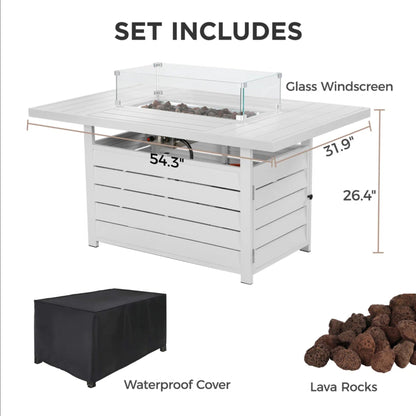 54.3" Outdoor Patio White Aluminum Propane Fire Pit Table