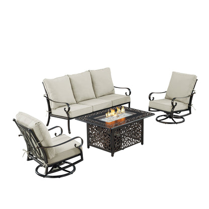 Outdoor Fire Table Set – Sofa & Swivel Rockers - Antique Copper