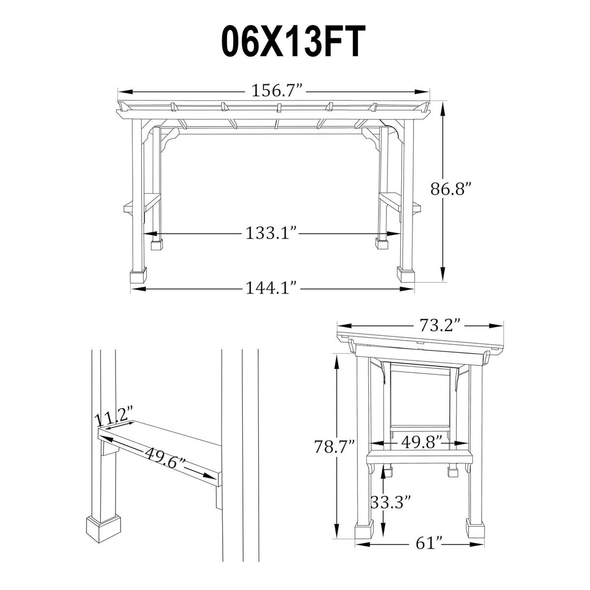 Heavy-Duty Premium Wooden Gazebo With Sloped Metal Roof -Multiple Sizes