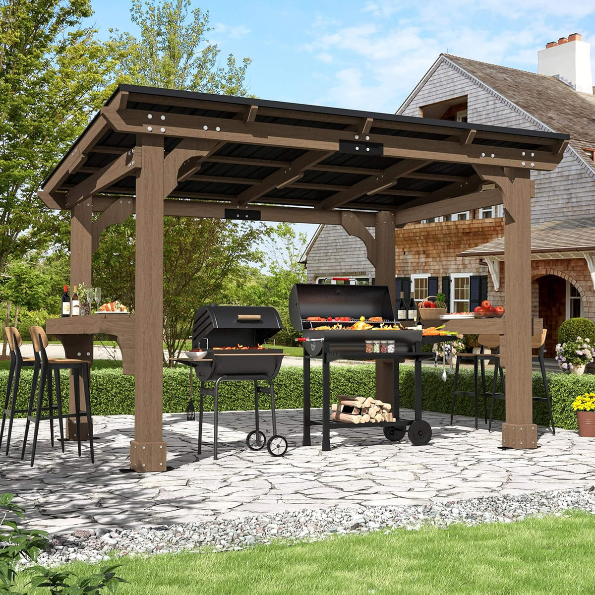 Heavy-Duty Premium Wooden Gazebo With Sloped Metal Roof -Multiple Sizes