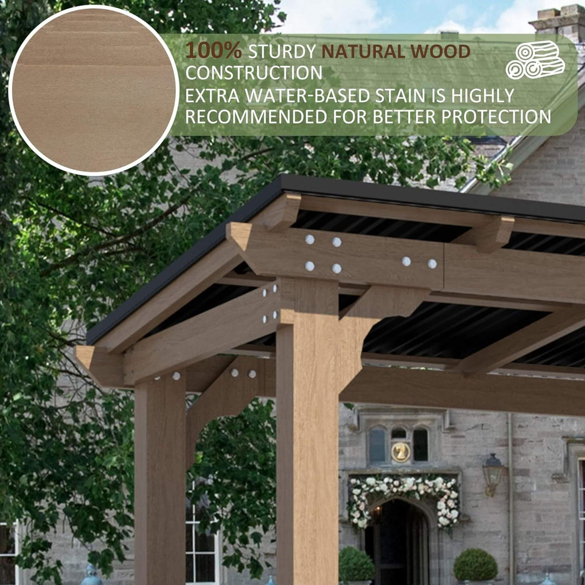 Heavy-Duty Premium Wooden Gazebo With Sloped Metal Roof -Multiple Sizes