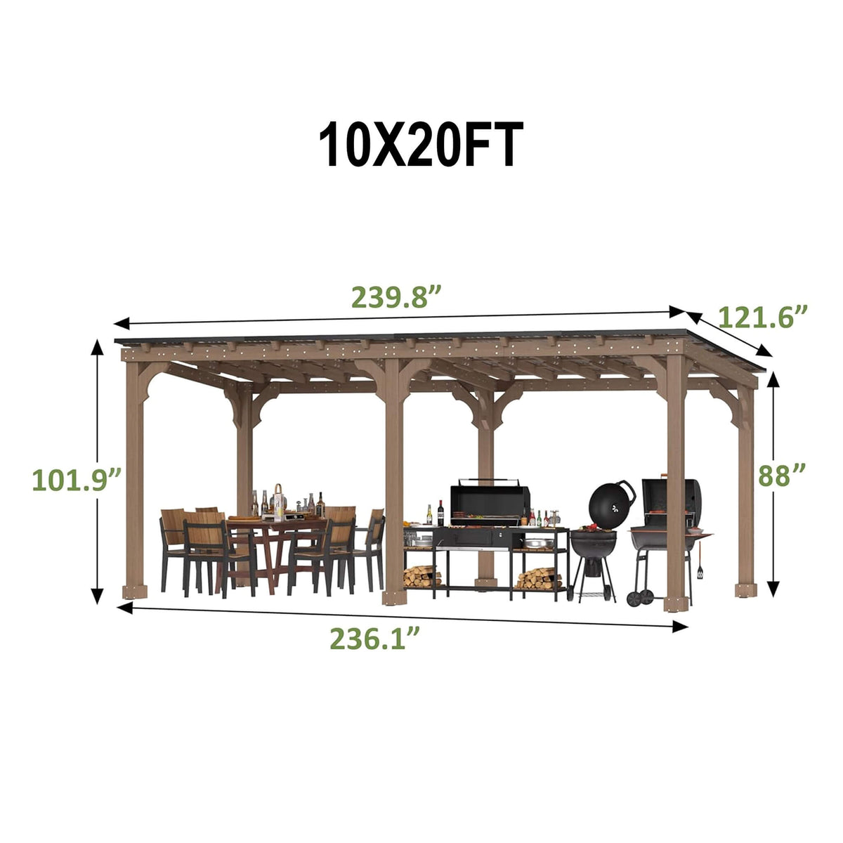 Heavy-Duty Premium Wooden Gazebo With Sloped Metal Roof -Multiple Sizes
