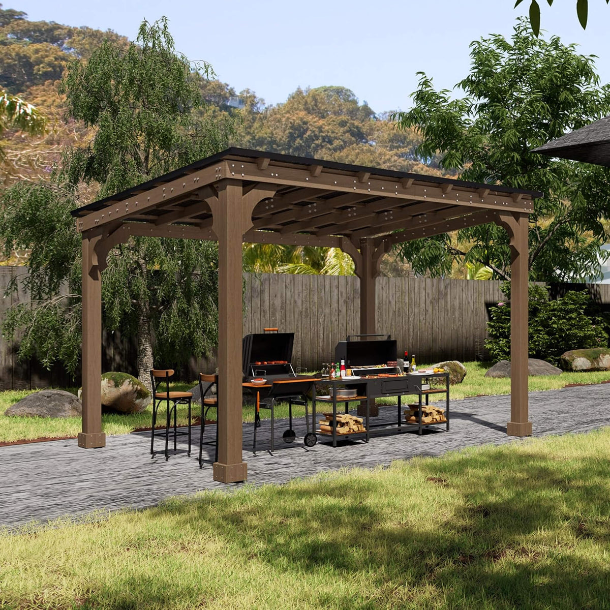 Heavy-Duty Premium Wooden Gazebo With Sloped Metal Roof -Multiple Sizes