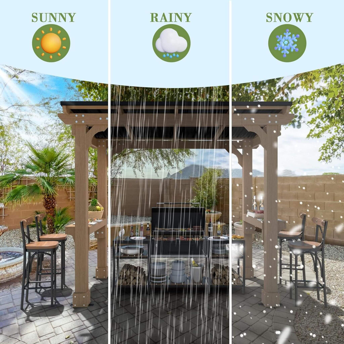 Heavy-Duty Premium Wooden Gazebo With Sloped Metal Roof -Multiple Sizes