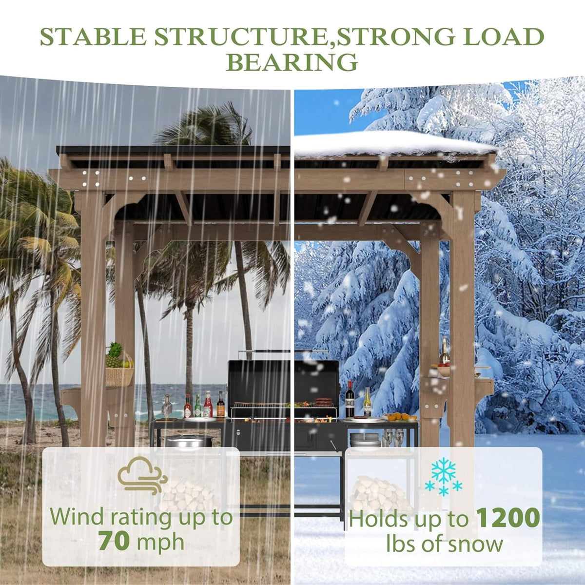Heavy-Duty Premium Wooden Gazebo With Sloped Metal Roof -Multiple Sizes